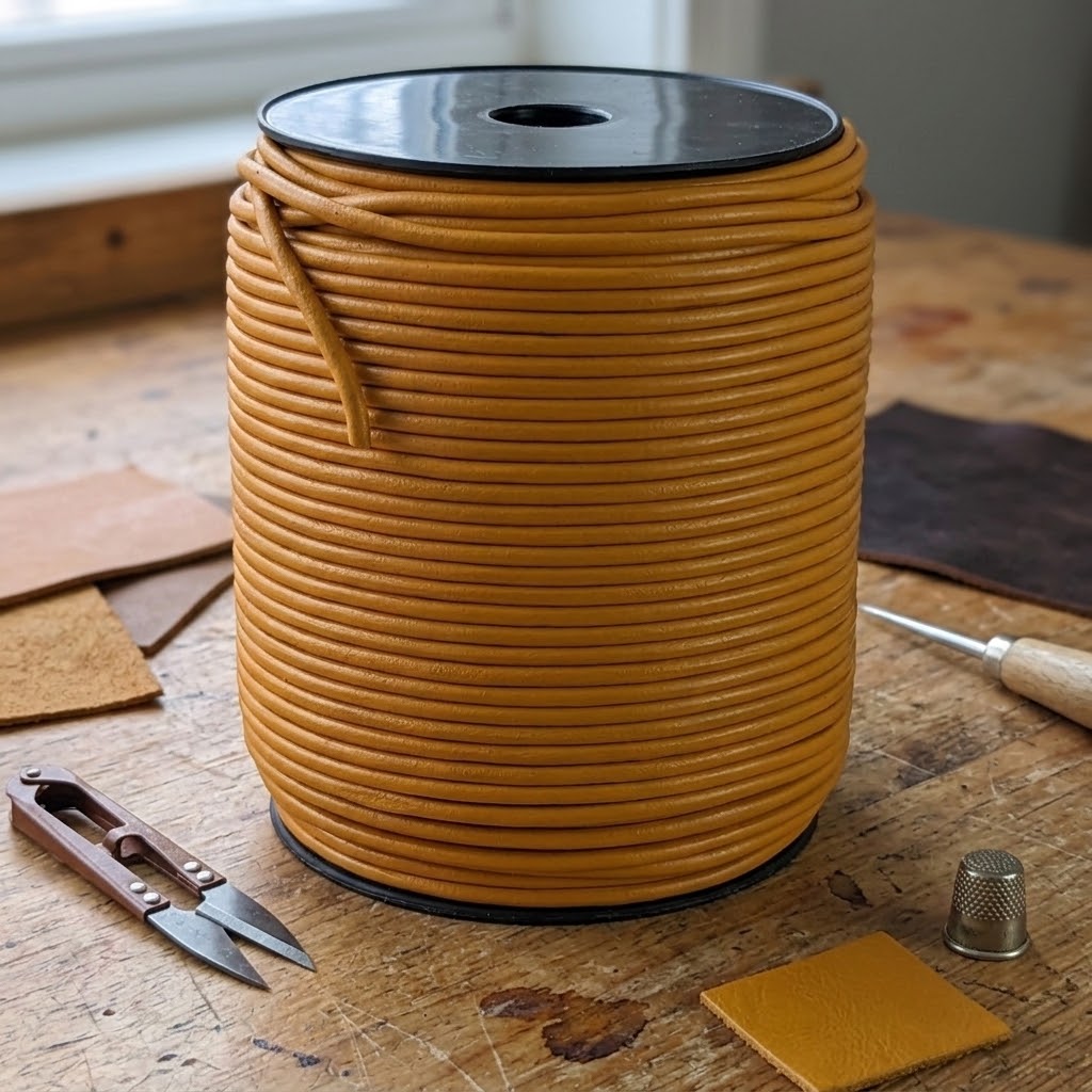 Tan brown 3 mm round leather craft cord