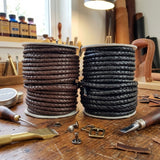 Black and brown 5 mm round braided leather cord.