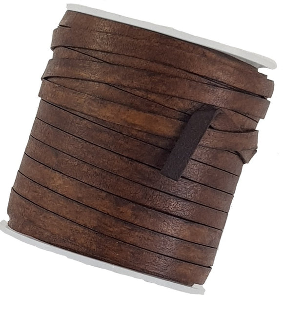 Brown flat leather cord 5 mm wide x 1 mm thick.
