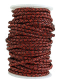 Autumn red and black fleck 5 mm Braided round leather cord.
