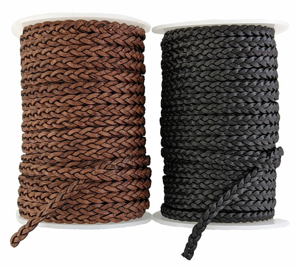 Black or Brown 5 mm wide braided leather cord.