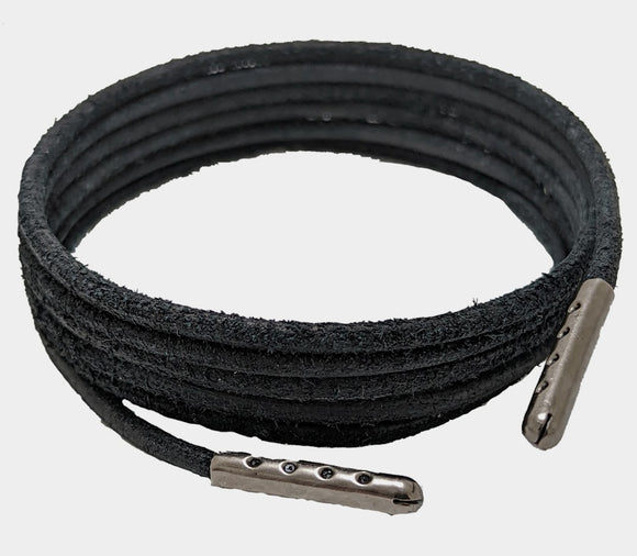 Shoe & Boot Laces Black 4 mm Round Heavy Duty Leather with Black metal tips Sizes 45 cm-200 cm