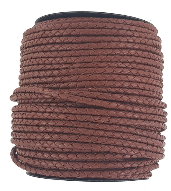 Brown Braided leather cord 4 mm round