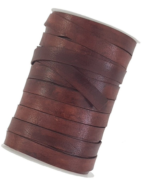 Cherry brown flat leather cord 10 x 1 mm