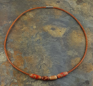 Light Brown Beaded  Leather Necklace