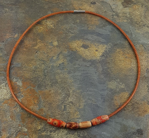 Light Brown Beaded  Leather Necklace