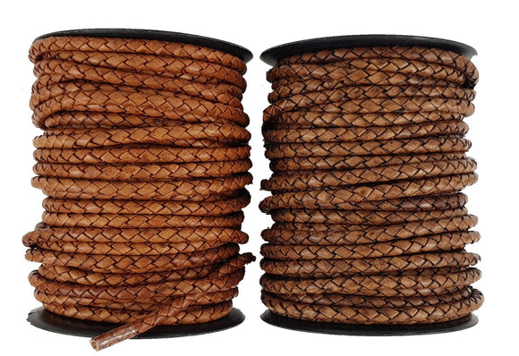 Brown Braid leather cord 5 mm round