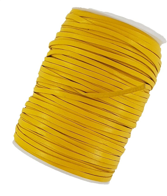 Yellow 3 mm wide x 1.2 mm thick leather craft cord wire.