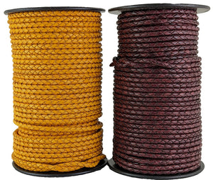 Braided leather cord 5 mm round brown