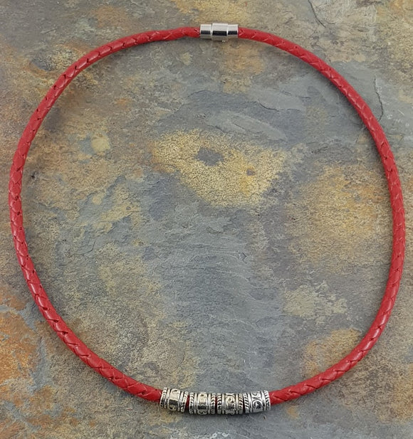 Red leather 4 mm diameter round necklace in 5 sizes
