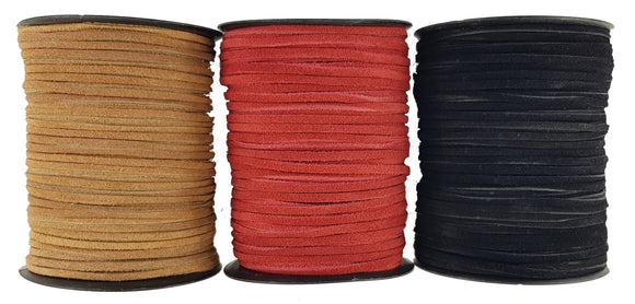 Brown red and black suede leather cord 3 mm wide